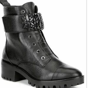 Karl Lagerfeld Black Embellished Combat Boots